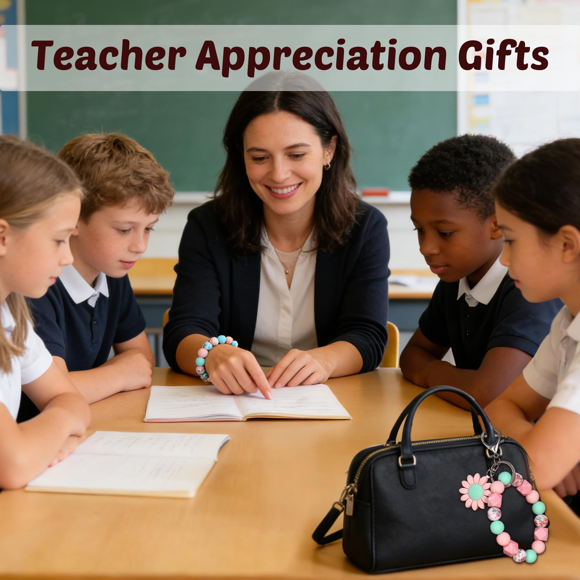 4 Pack Teacher Appreciation Gifts in Bulk, Teacher Gifts for Women with Silicone Sunflower Keychains, Thank You Gifts for Teacher Appreciation Week End of Year Christmas Valentines from Student