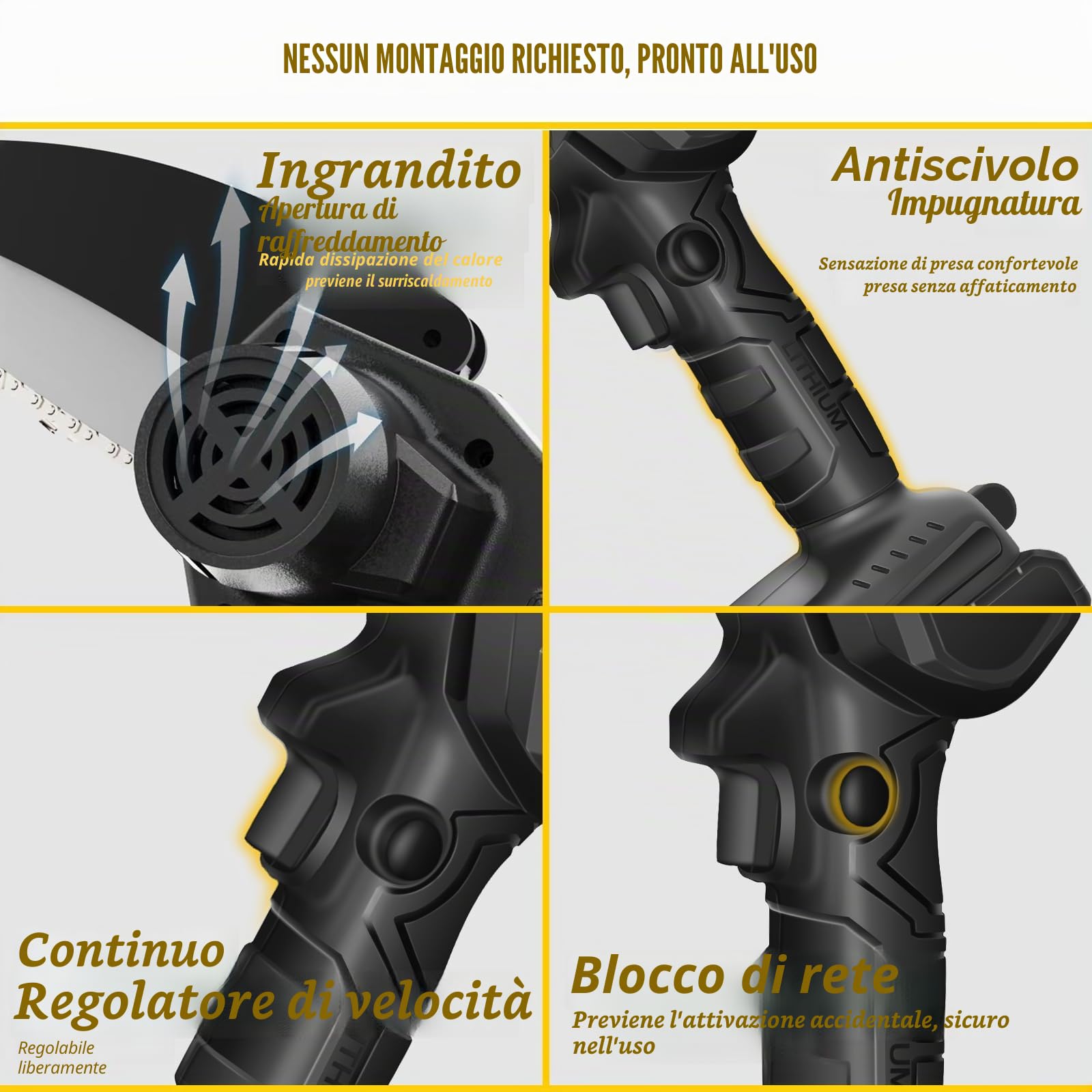 AIOMEST Mini Motosega da 6 Pollici con 8000mAh Batteria, Sega da Potatura con 2 Batterie Ricaricabili e 2 Catene, Motosega Elettrica a Batteria per Giardini Cesoie Taglio Legno