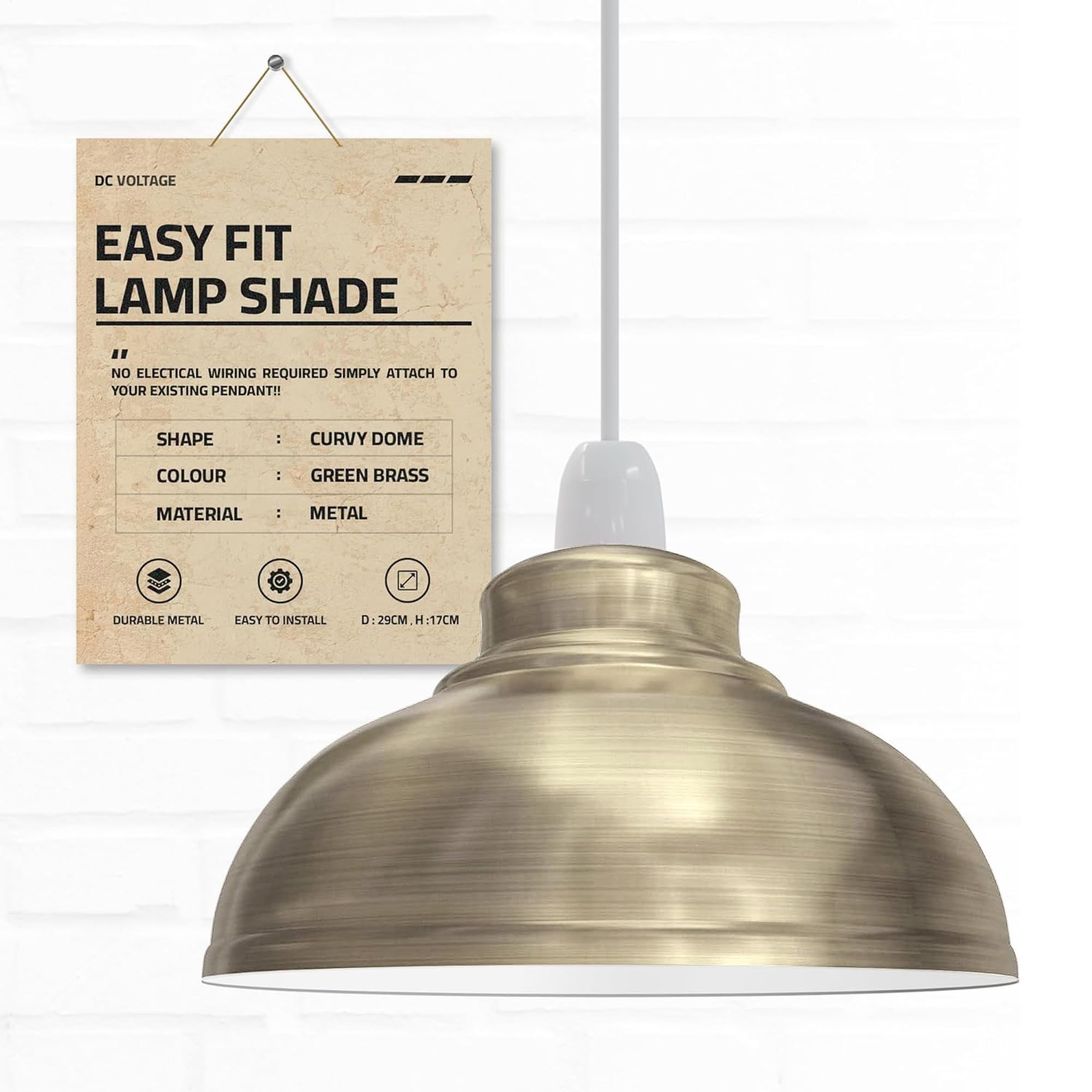 Industrial Ceiling Pendant Light Shade Green Brass – Retro Vintage Dome Metal Lampshade for Ceiling Pendant Light Fixtures, Easy Fit Light Shade for Kitchen Island, Bedroom Living Room, Dining Room — image 1
