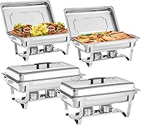 MRIISEL 4-Pack 9QT Stainless Steel Chafing Dishes Buffet Set with Folding Frame - Food Warmers for Parties, Weddings, Catering