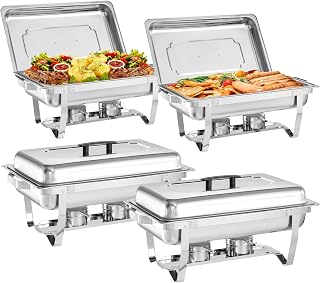 MRIISEL 4-Pack 9QT Stainless Steel Chafing Dishes Buffet Set with Folding Frame - Food Warmers for Parties, Weddings, Catering