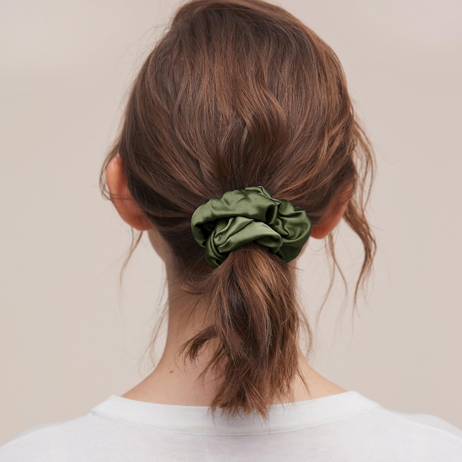 LILYSILK Women's 100% Silk Hair Scrunchies Ladies Elastic Hair Tie Bobbles Ponytail Holders for All Hair Type and Conditions and Preventing Hair Frizz Breakage Loss,Dark Olive+Ivory - Image 3