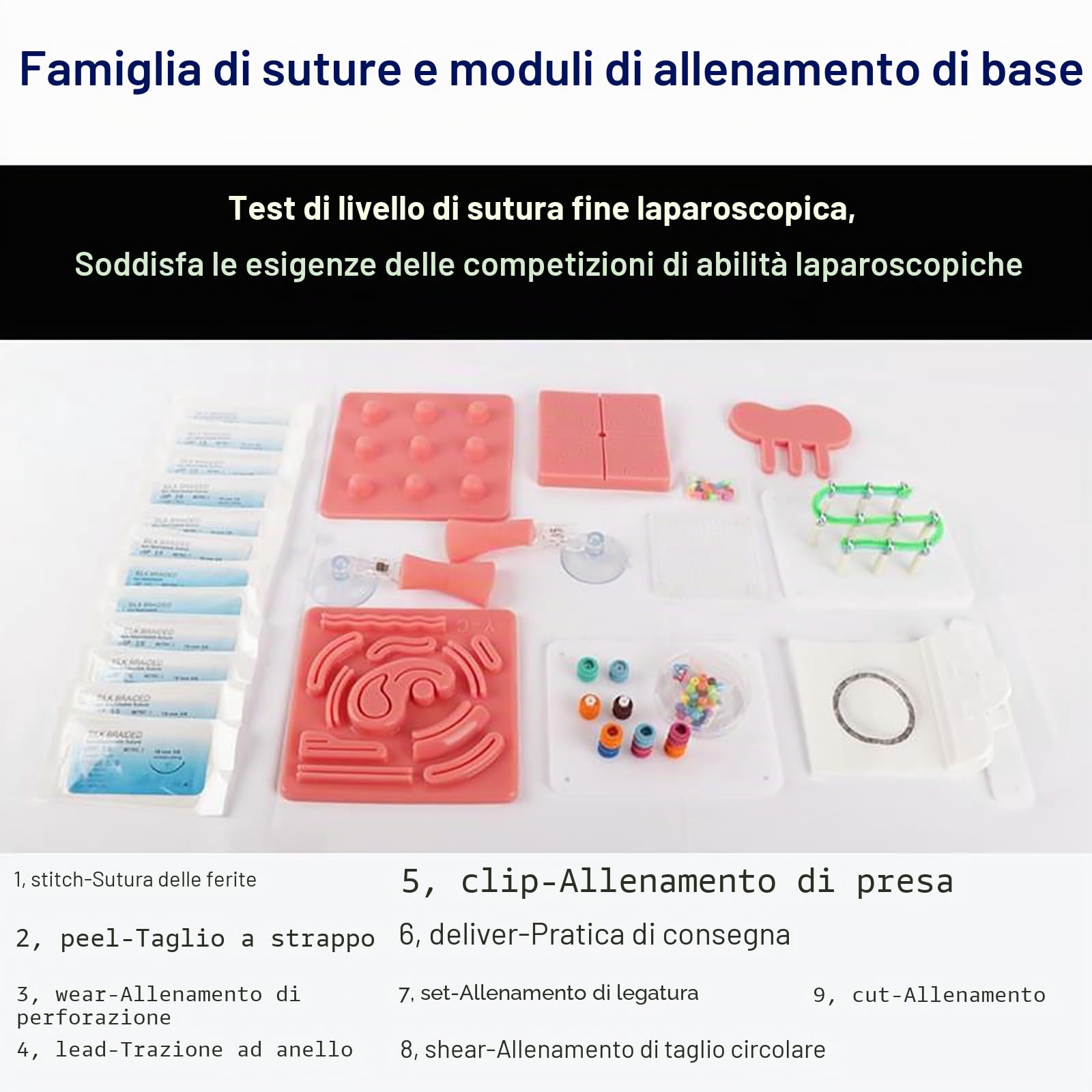Kit di Addestramento Simulato Laparoscopico, kit di pratica per suture, Set Completo di Addestramento Chirurgico Include Strumenti e Accessori, per Uso di Studenti di Medicina per Esercizi Didattici
