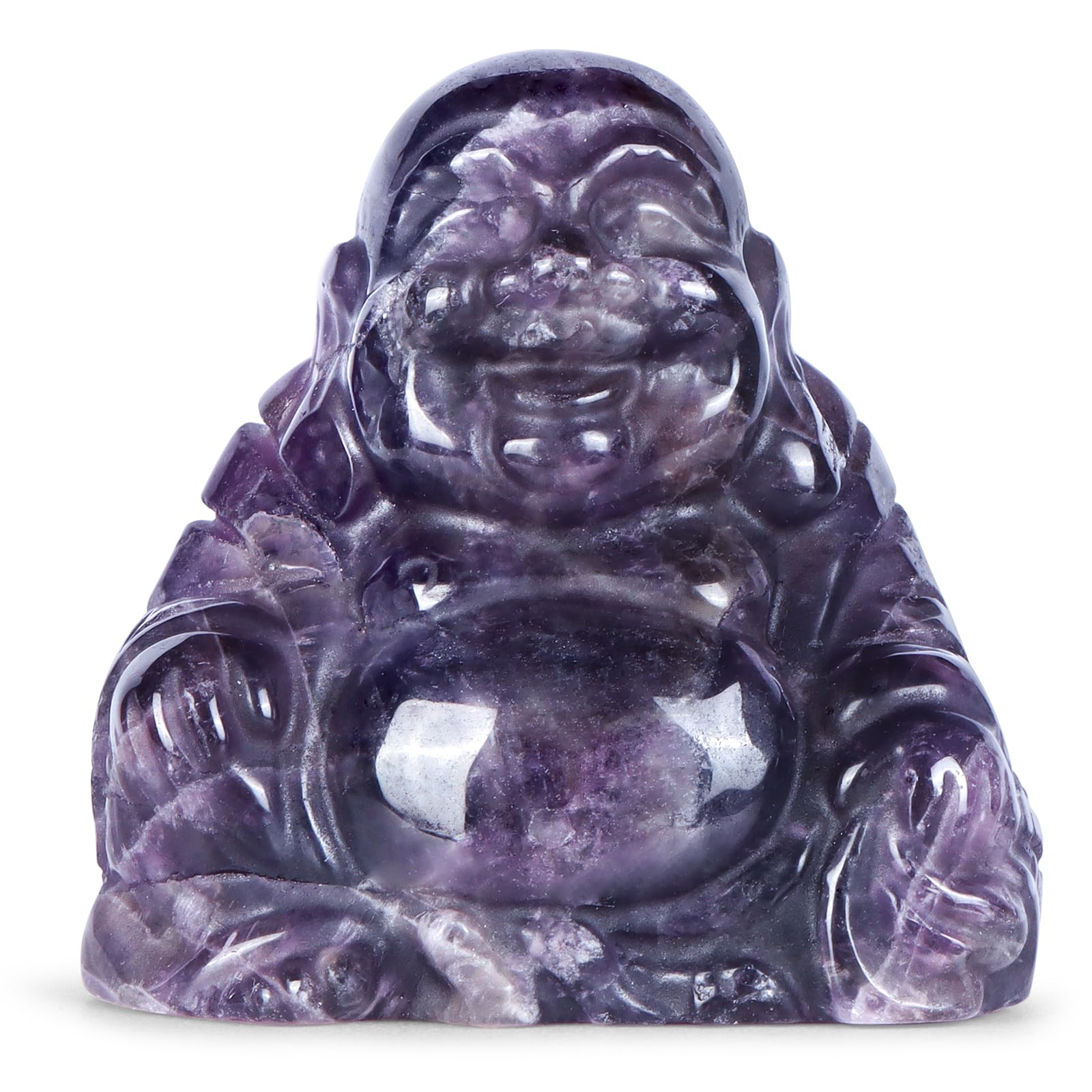 Artistone2" Amethyst Laughing Buddha Statue Carved Healing Crystal Happy Smiling Buddha Figurine Feng Shui Decoration