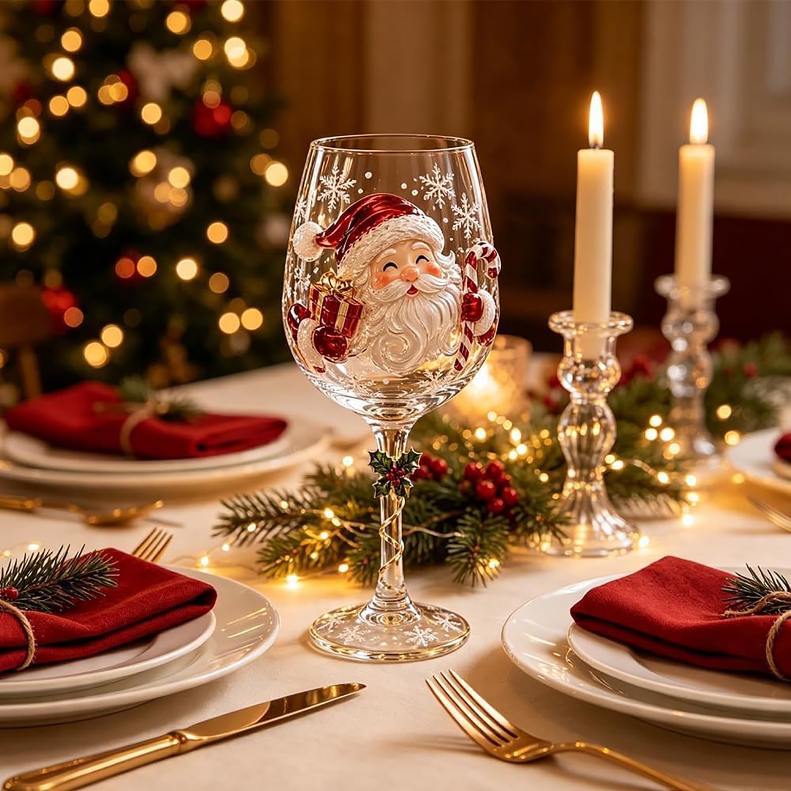 Set regalo con collezione di bicchieri da vino natalizi (design 2D): (#G)