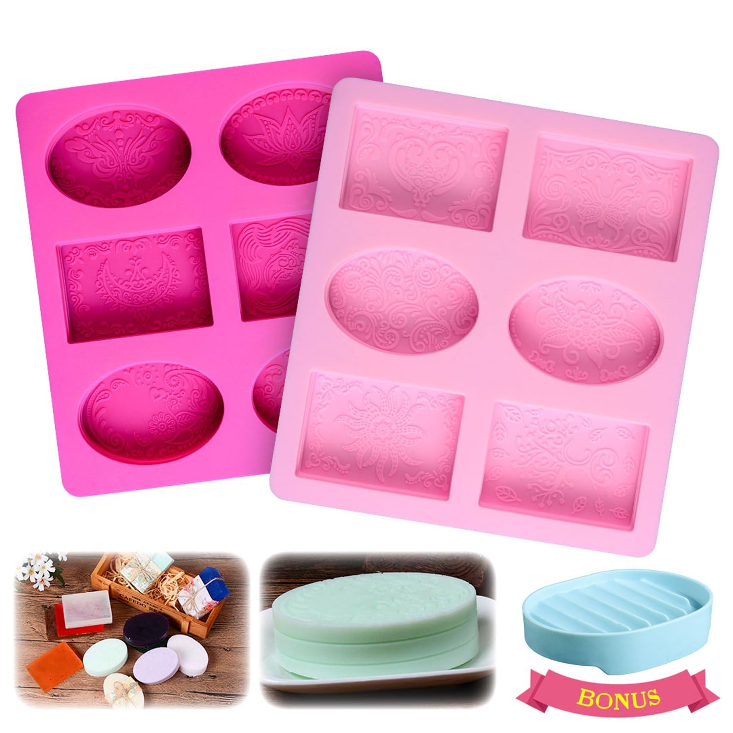 bake bon SJ 12 Unique Patterns BPA-Free Hand Silicone Soap Baking , Ice Cube Moulds for Body, Baby, Kid - Pack of 2-image-41