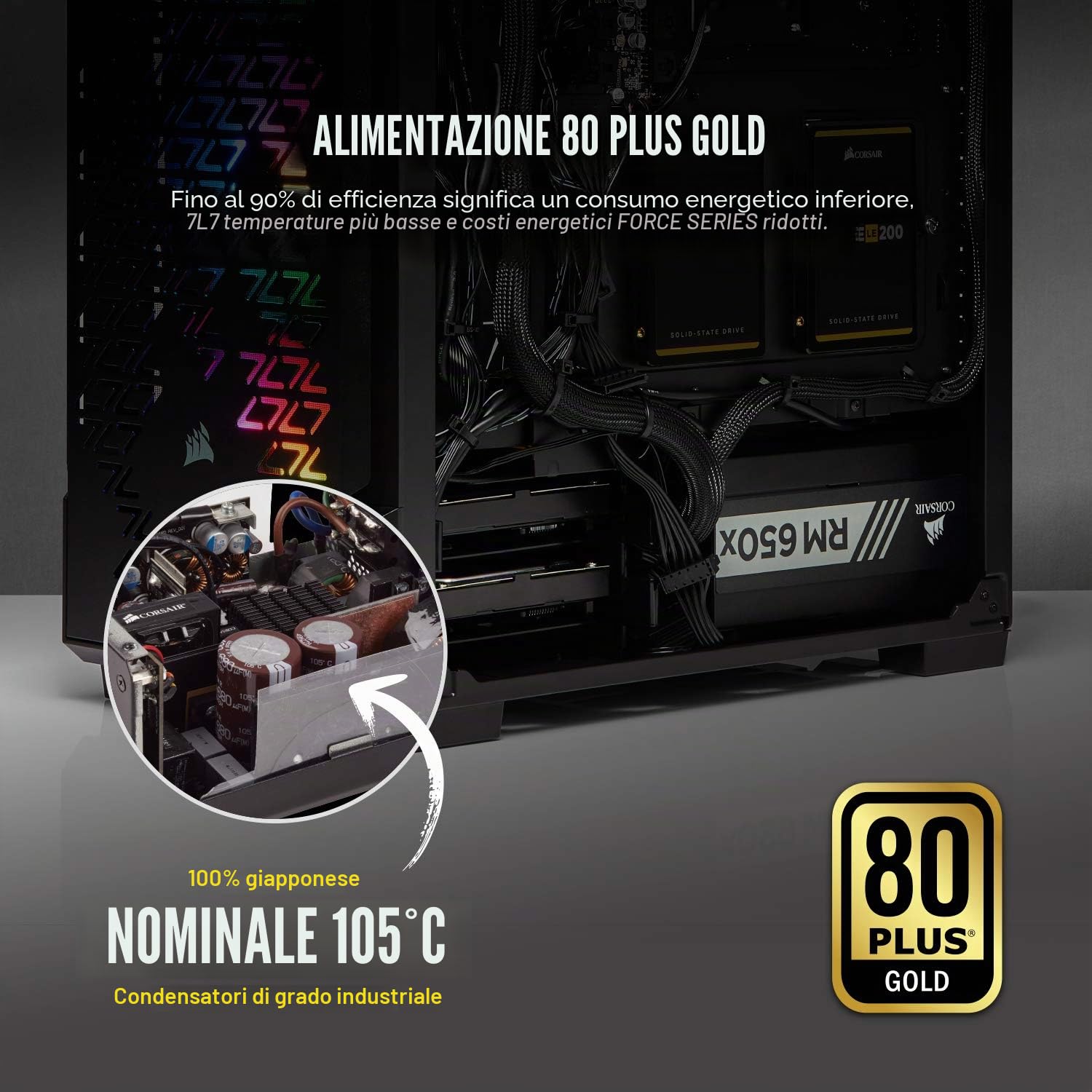 Corsair RM650x - Alimentatore 650 W, PC, ATX, 80 PLUS Gold, 50 °C, ATX12V v2.4 and EPS 2.92 standards)