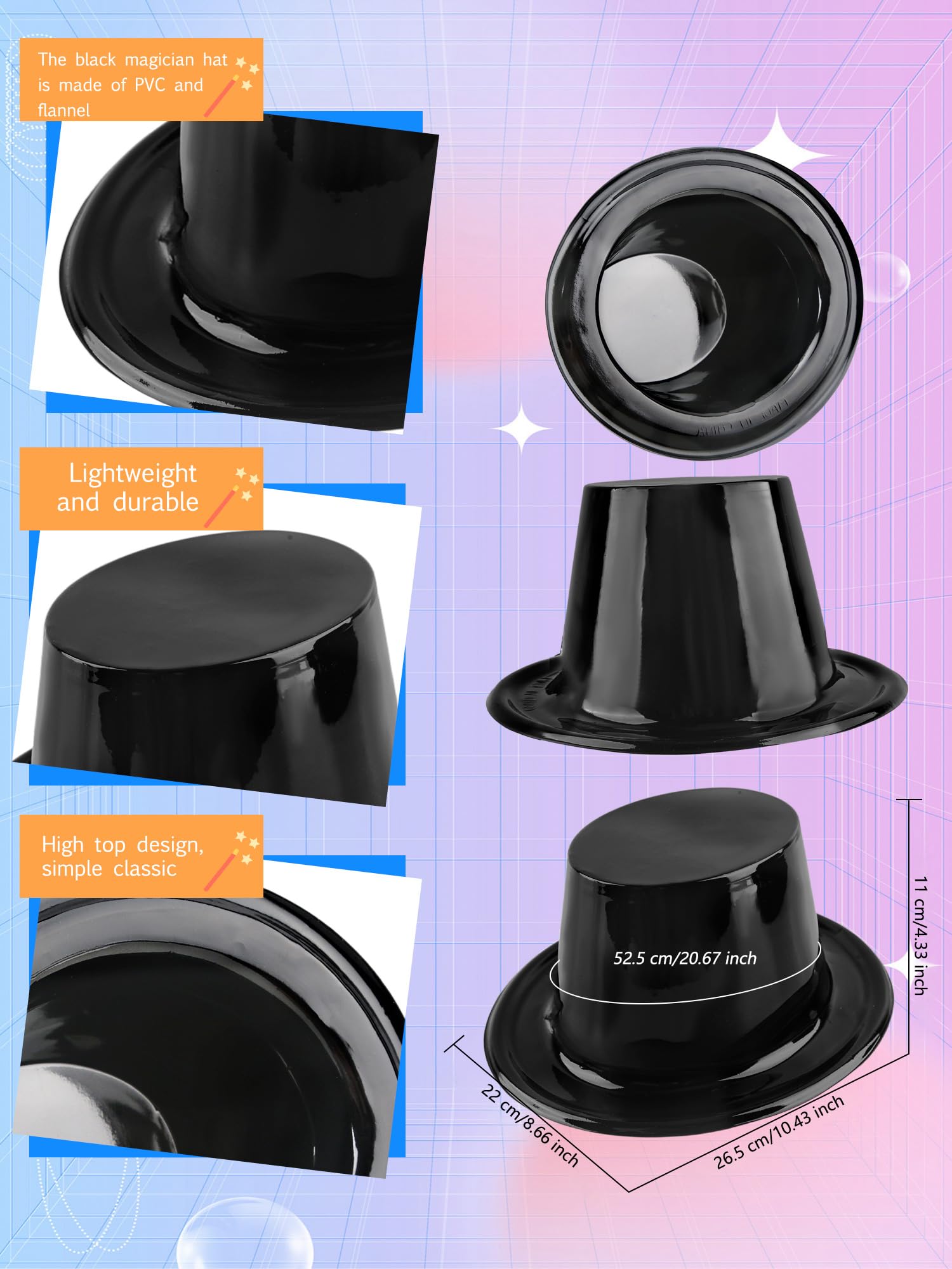 20 cappelli a cilindro in plastica per bambini, per travestimento da smoking, cappello nero da mago, per cosplay, spettacoli teatrali