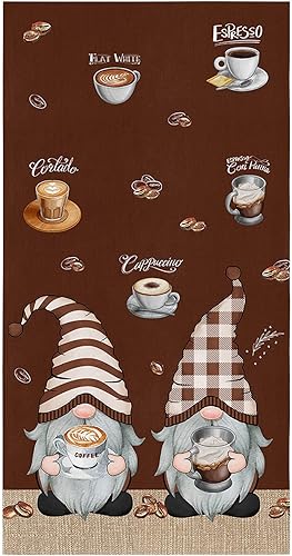 Miniatura 8 de Paquete de 2 toallas de cocina y paños de cocina, diseño de gnomos marrones para café, 18 x 28 pulgadas, toallas de mano absorbentes de secado