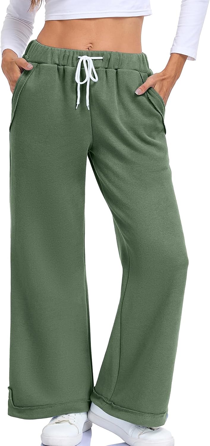 WOWULOVELY Womens Baggy Wide Leg Pants Casual Loose Seams Drawstring Elastic Waisted Lounge Trousers with Pockets - Image 3