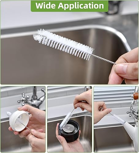 Miniatura 4 de SUBEKYU Cepillo para biberones, cepillo para biberones con pezón y popote para limpiar botellas de agua, gris + blanco