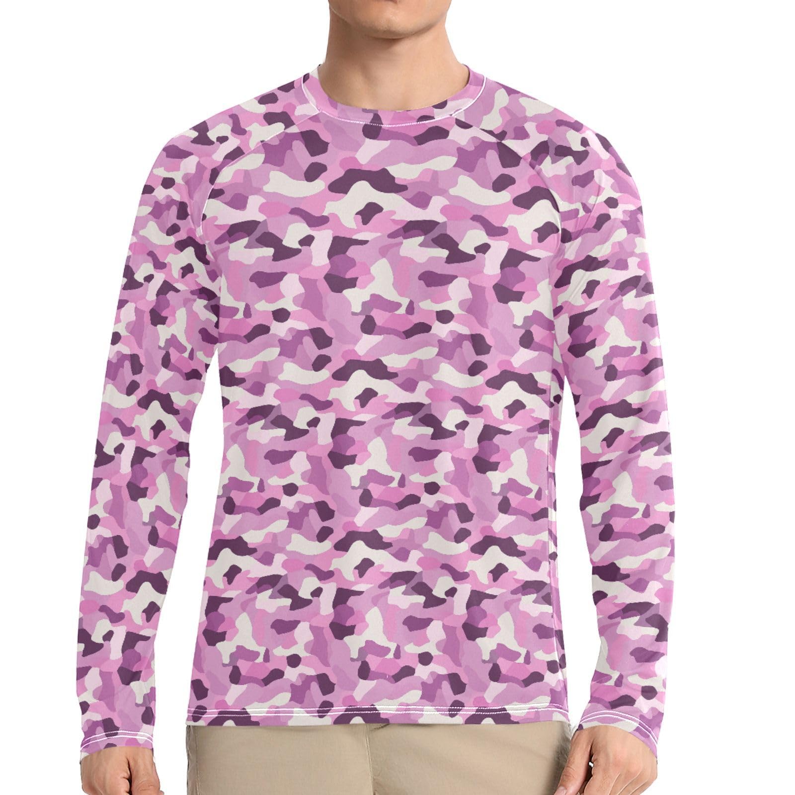 Camo Rash Guard for Men Long Sleeve UPF 50+ Mens Sun Protection Shirts for Fishing Hiking Running Lilac Purple-image-19
