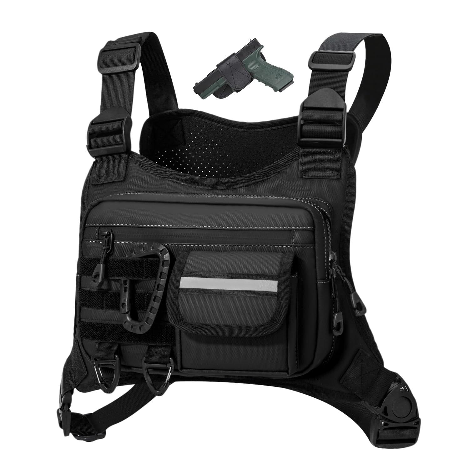 Outdoor Chest Bag For Men, EDC Chest Pack With Built-In Phone Holder, Lightweight Chest Rig Pouch