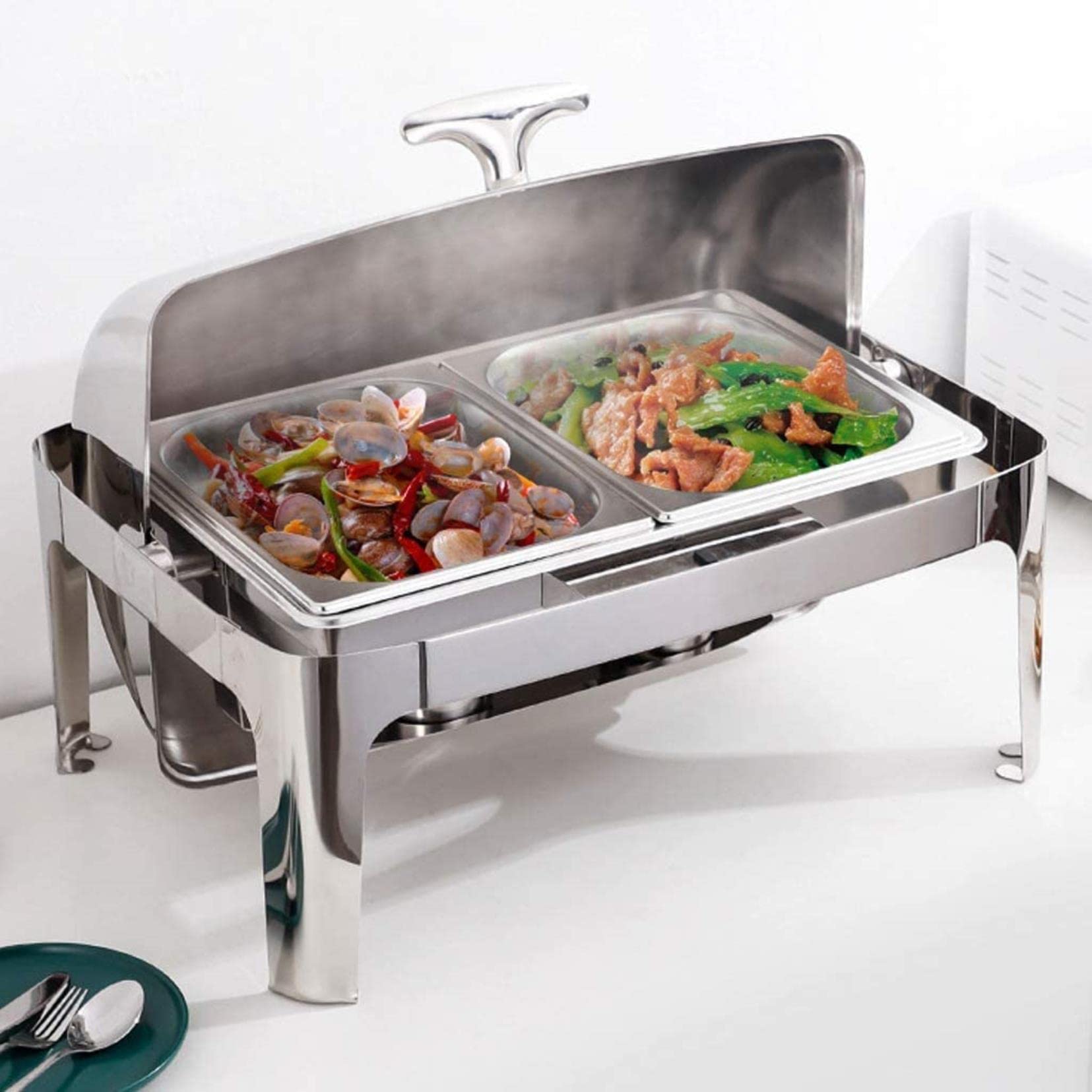 Zestaw Naczyń Do Podgrzewania Ze Stali Nierdzewnej, 9 L, Podgrzewacz Do Potraw, Bufet Do Cateringu, Podgrzewacz Do Potraw, Profesjonalny Zestaw Do Cateringu, Podwójny Ruszt