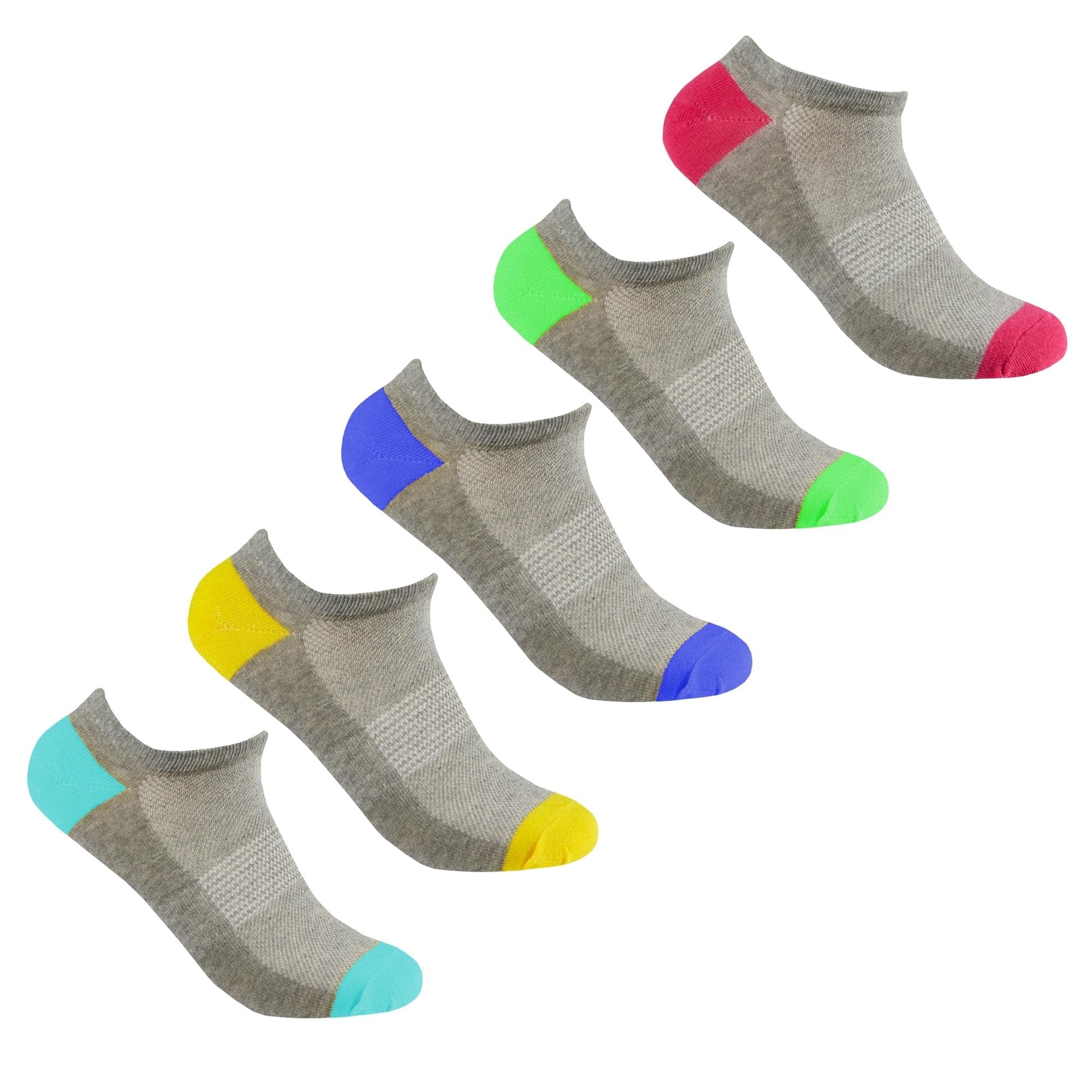 Style It Up 41B594-Womens/Ladies 5 pairs Socks Sports Trainer Gym Everyday Active Activewear Ankle Liners Arch Support (GREY PASTEL, UK 4-8)