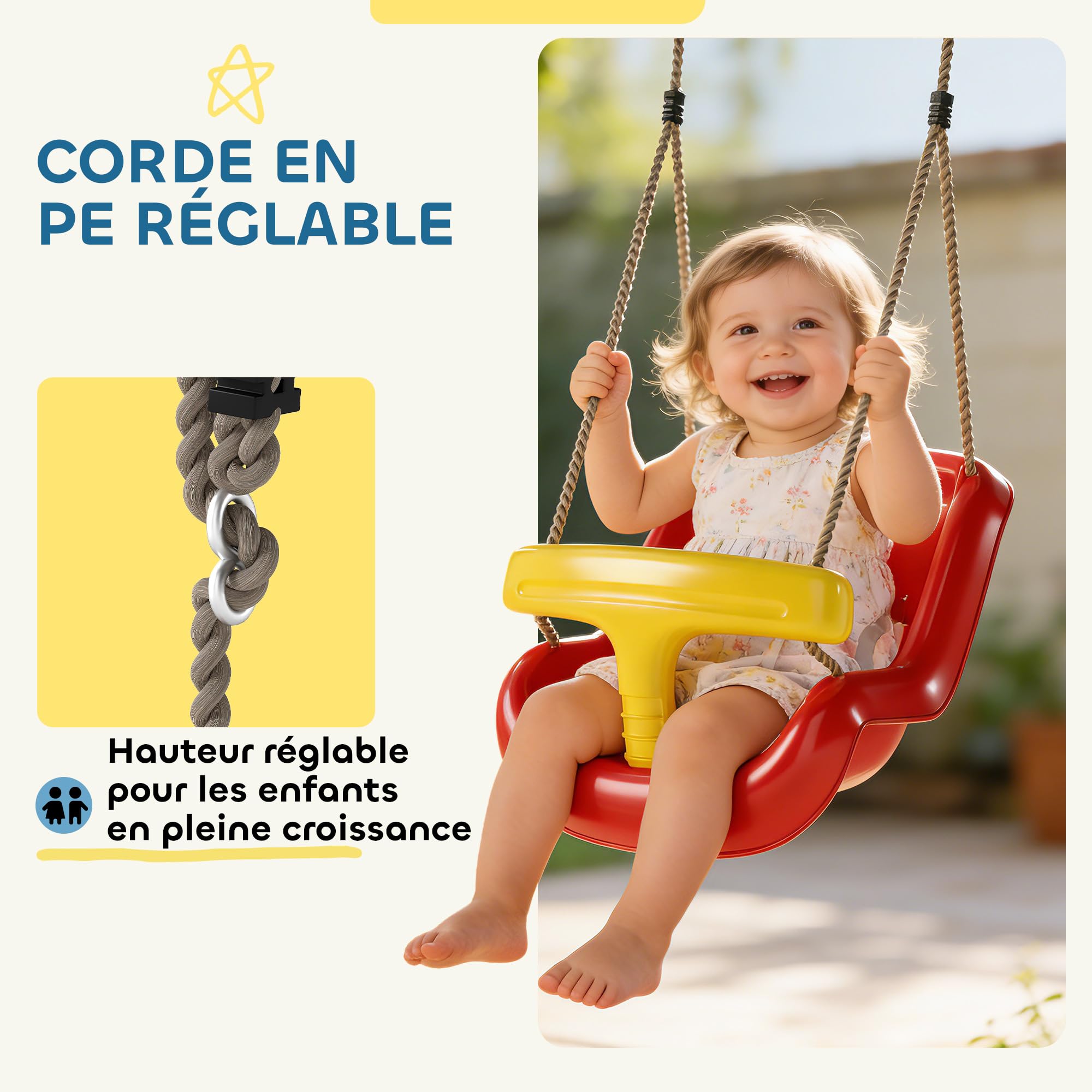 AIYAPLAY Balançoire pour Enfants Balançoire Bébé Dossier Haut Rouge Jaune