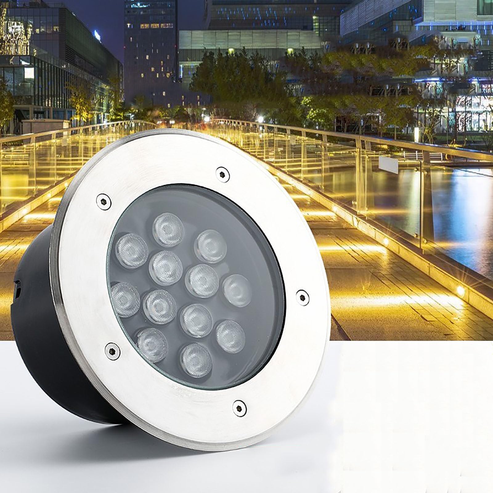 THEGA Luces Paisaje - Focos Suelo Led Exterior, Focos LED Empotrados Redondos CA 220V, Lámpara Pie Superbrillante Impermeable IP65, Iluminación Decorativa para Patio Y Jardín, Luz Suelo(White,36W)