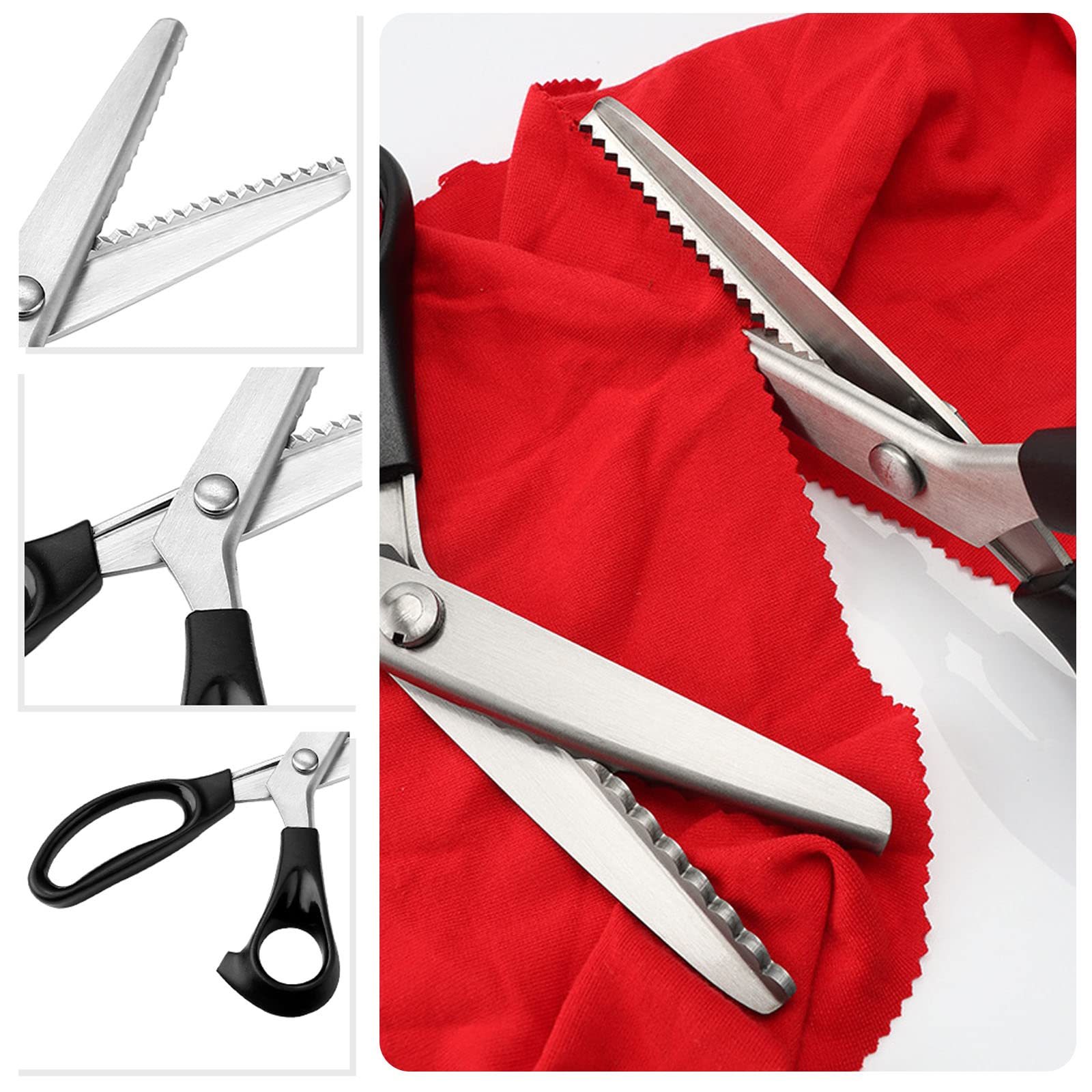 DaKuan 2 Models Pinking Shears for Crafting and Paper Cutting, Zig Zag Scissors for Fabric and Leather (5 mm Triangular and Rounded Teeth)