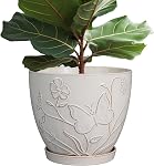 MPotTo 10 Inch Plant Pot Ceramic Planter Pot with Drainage Hole and Saucer Round Planter Large Flower Pot for Indoor Outdoor Plants Home Garden Decor White