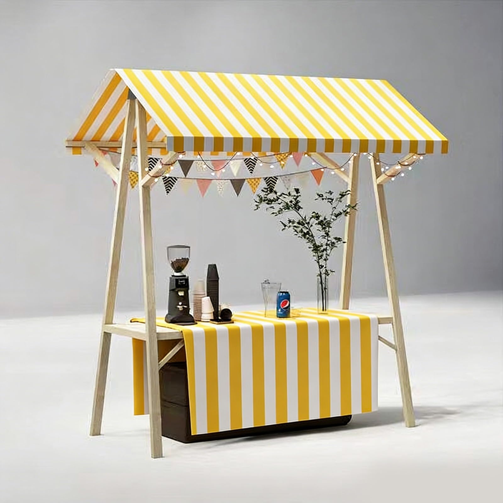 HARELA Carrito De Comida Callejera De Madera, Genérico Puesto De Mercado con Toldo, Puestos Plegables for ferias de artesanías, para Tiendas Mercados(Yellow B,120cm/47.2in)