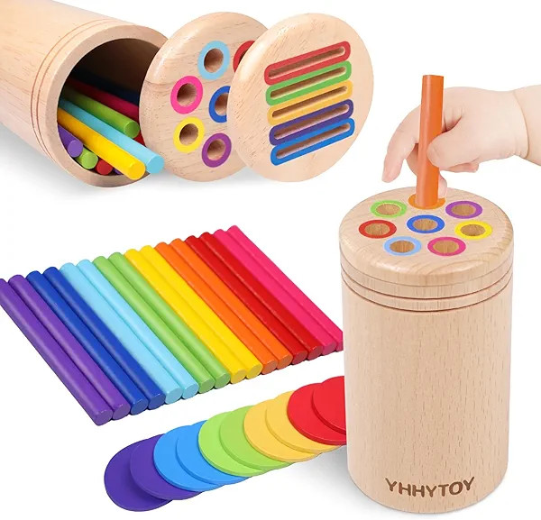 YHHYTOY Montessori Toys for 3 Year Old, Dual Play Wooden Educational Color Sorting Toy Toddler Preschool Learning Activities, Fine Motor Skills Sensory Toys for Toddlers 3-5 Girl Boy Birthday Gifts