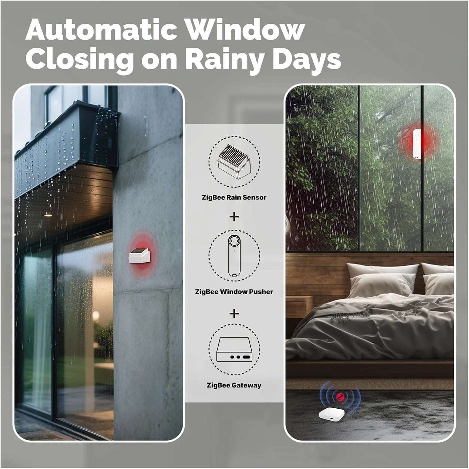 MOES Tuya ZigBee Smart Rain Detection Sensor Water Leakage Flood Detector Wireless IPX4 Waterproof Outdoor Use Battery Powered(2 PCS)