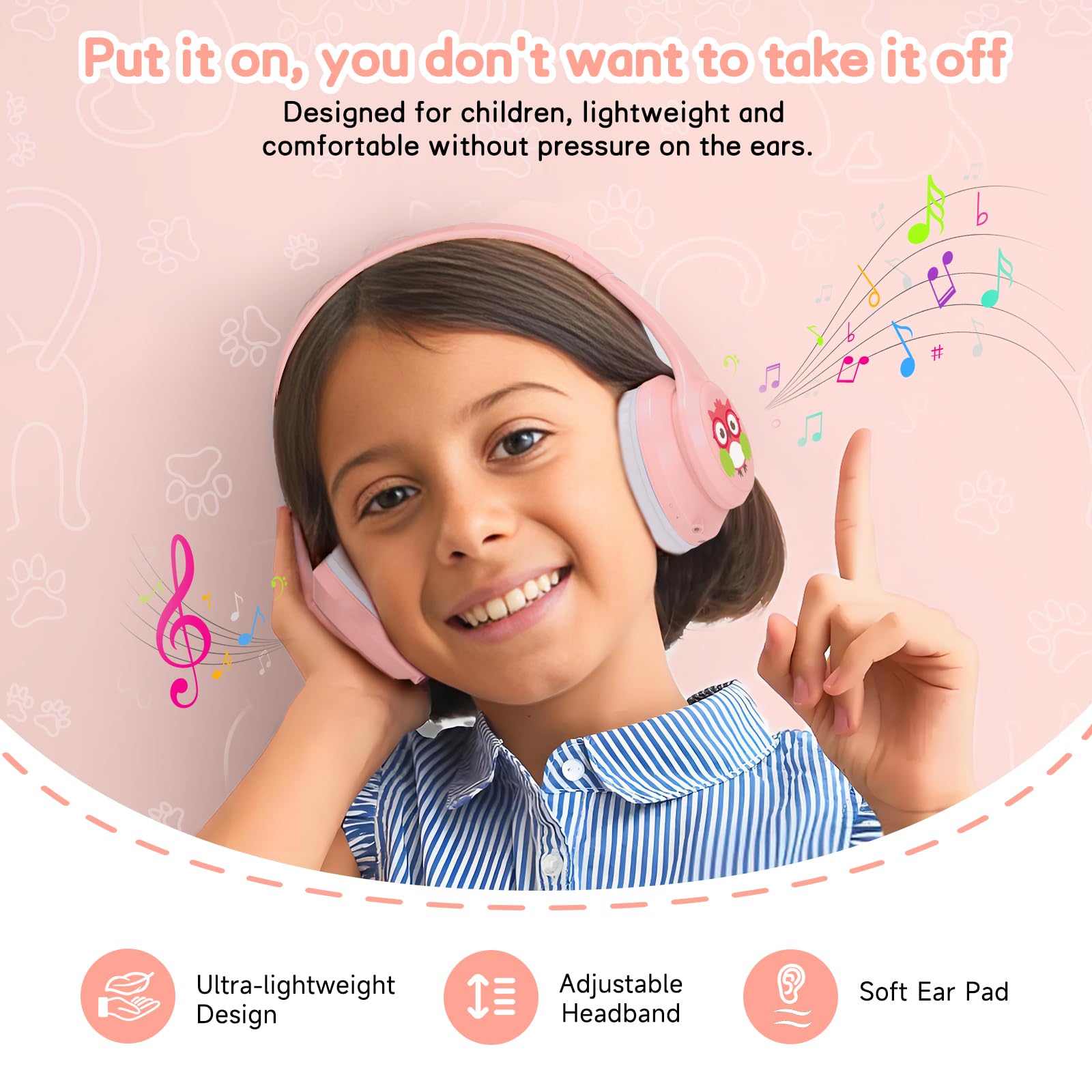 LOBKIN Auriculares Niños con Bolsa, Inalámbricos y con Cable, Auriculares Bluetooth Niños Niñas con Cancelación Activa de Ruido (ANC) Plegables Ajustable para Escuela, Viajes (Sin LED)