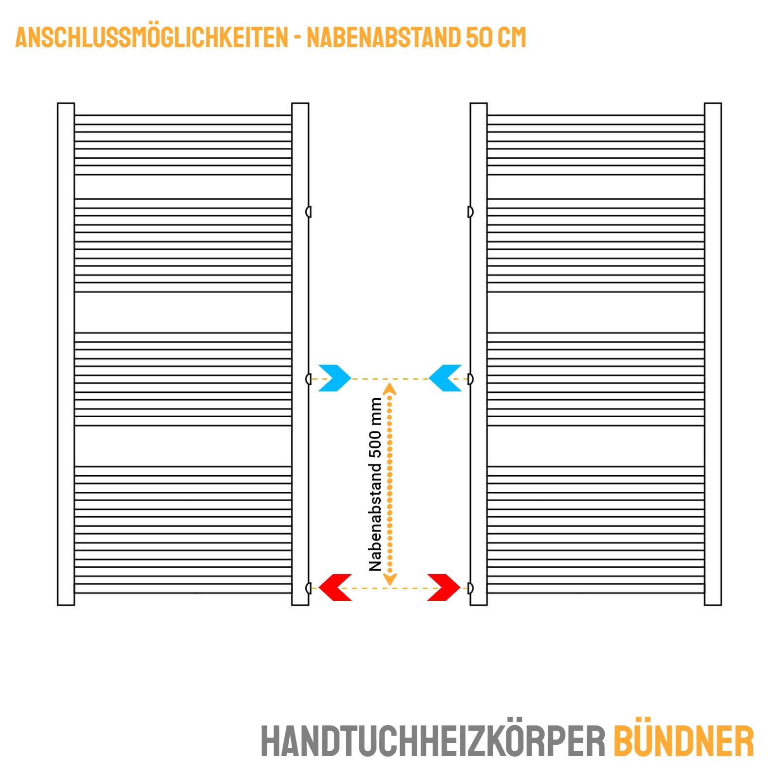 WITEN&NOCK Badheizkörper 1200x600 mm Designheizkörper Seitenanschluss Nabenabstand 500 & 900 mm Handtuchtrockner Handtuchwärmer gerade weiß 598 Watt