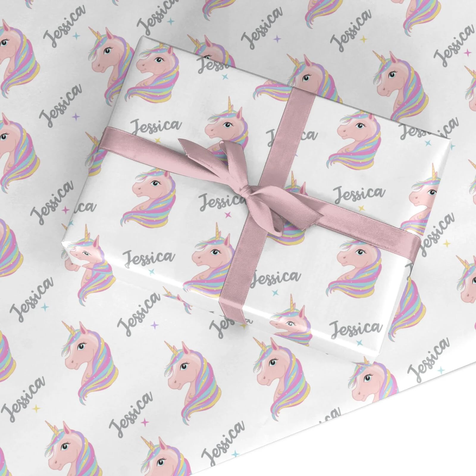 Custom Unicorn Pink Name Birthday Wrapping Paper - Personalised Gift Wrap - For Girls Kids - Small Roll (50cm x 2.2m)