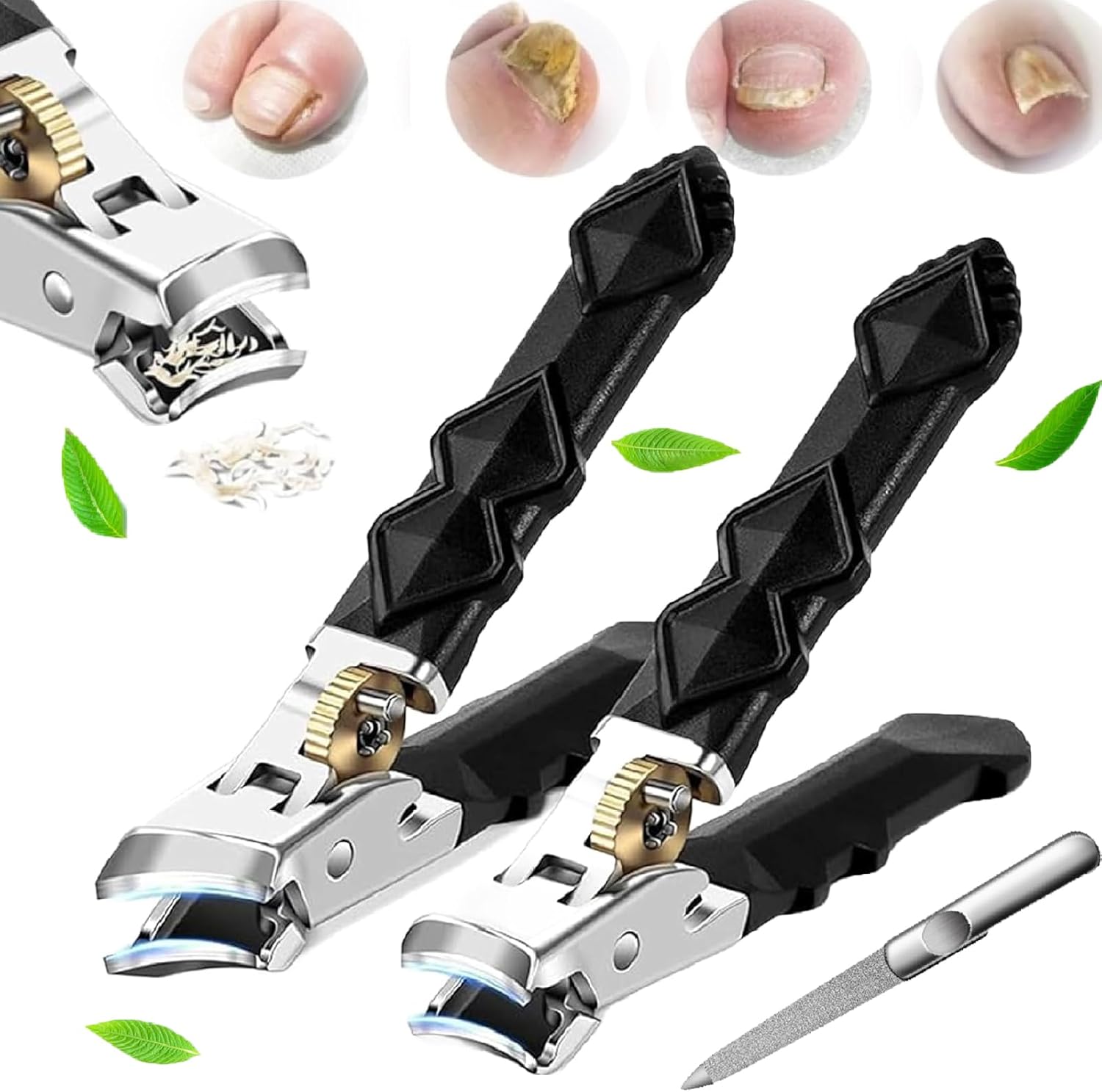 Fanyil Orthoclip, 2025 New Goredny Orthoclip Nail Clippers, Toenail Clippers for Thick Toenails, Double Configuration of Oblique and Flat Mouth, Splash-Proof, Long Handle (Oblique+Flat)