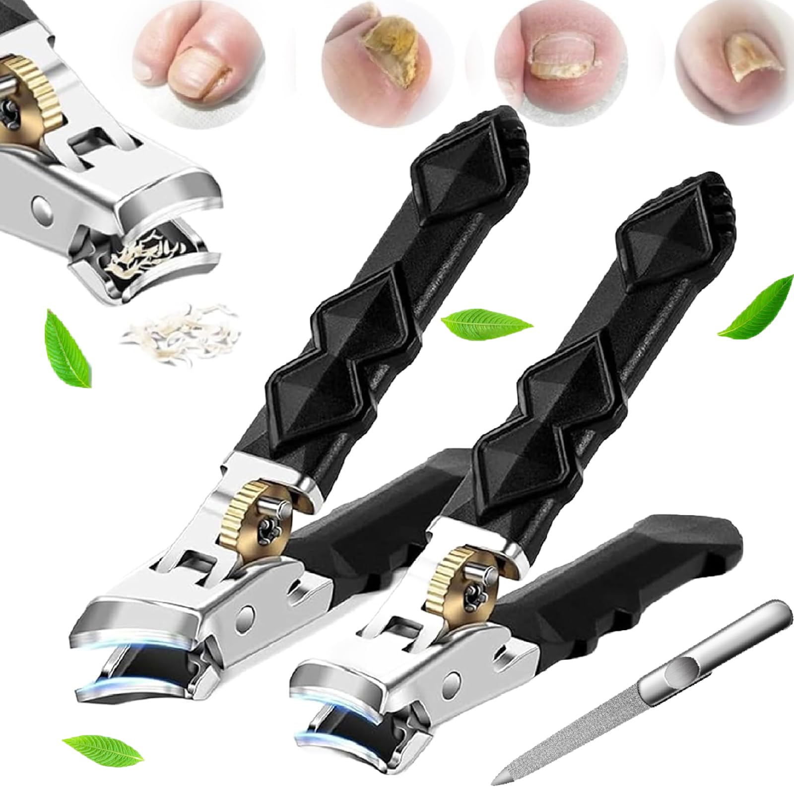 Toenail Clippers for Thick Toenails, Splash-Proof, 180° Wide(Oblique+Flat)