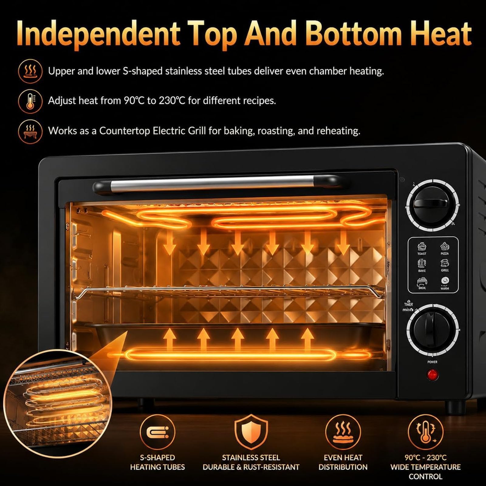 Forno Tostapane a Convezione 22L, Forno Elettrico da Banco Intelligente