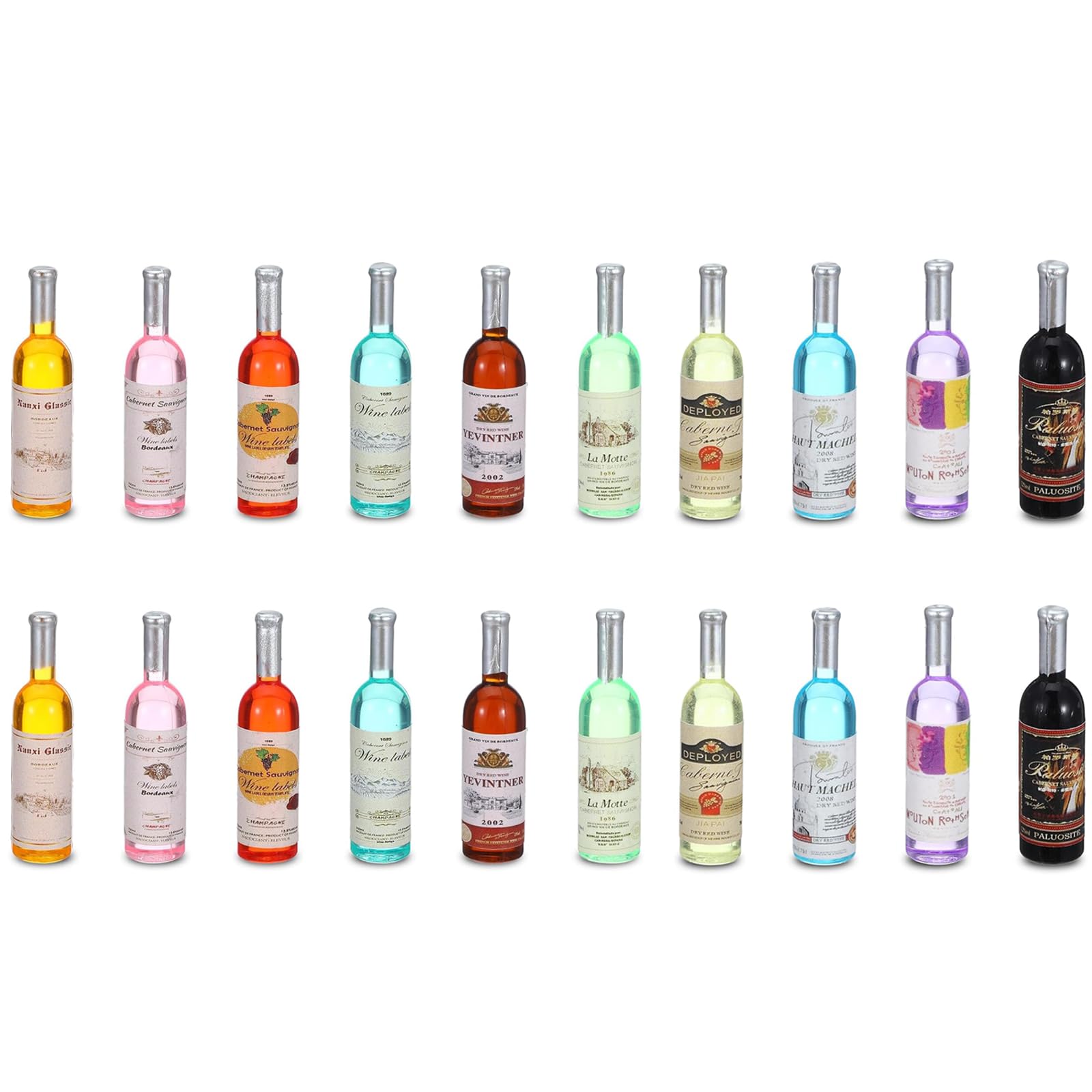 24 Pcs Mini Wine Bottles, Dolls House Accessories, 1:12 Scale Mini Wine Model, Miniature Dolls House Accessories, Cocktail Decorations Cake Toppers for Dollhouse, Bakery, Party Decor