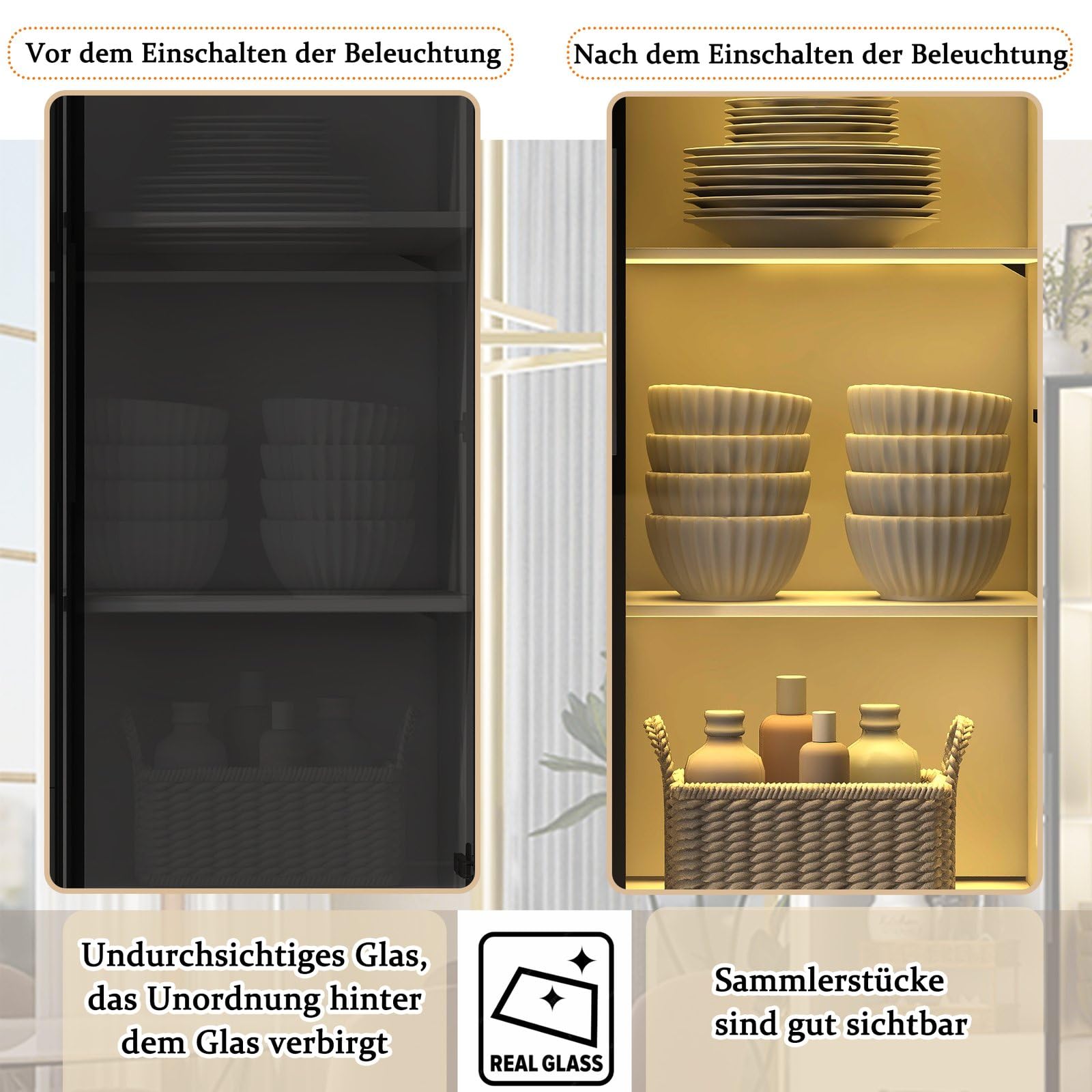 KOMHTOM Vitrine en Verre LED 140 x 40 x 160 cm, 5 Tiroirs, Blanche