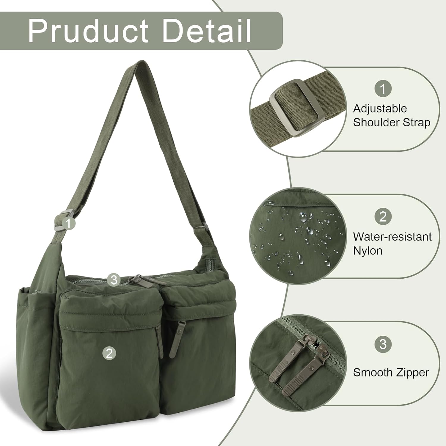 Nylon Crossbody Messenger Bag for School, Women Large Shoulder Bag Hobo Tote Bag Lightweight Computer Crossbody Bag - Image 3