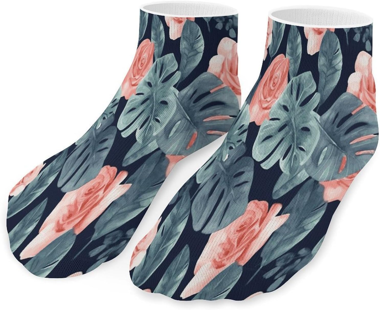 Watercolor Monstera Pattern Ankle Socks for Men Women 5 Pairs | Comfortable Casual Low Cut Socks, Lightweight No Show Breathable Athletic Socks, Soft Mini Crew Socks for All Seasons