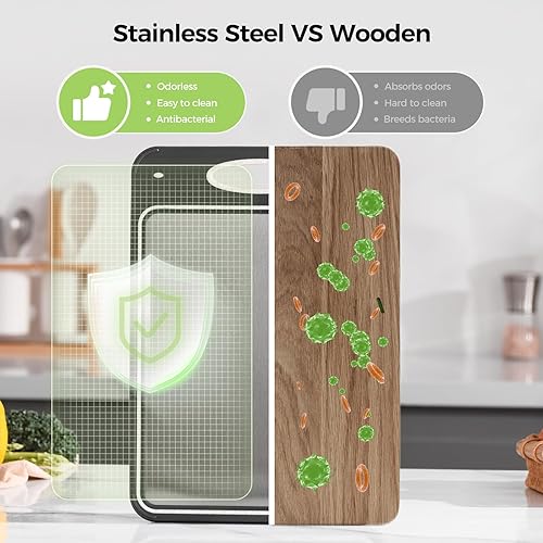 Miniatura 4 de Tabla de cortar de acero inoxidable para cocina no tóxica, tabla de cortar de acero de doble cara de 14 x 9.5 pulgadas, metal para carne, pescado y