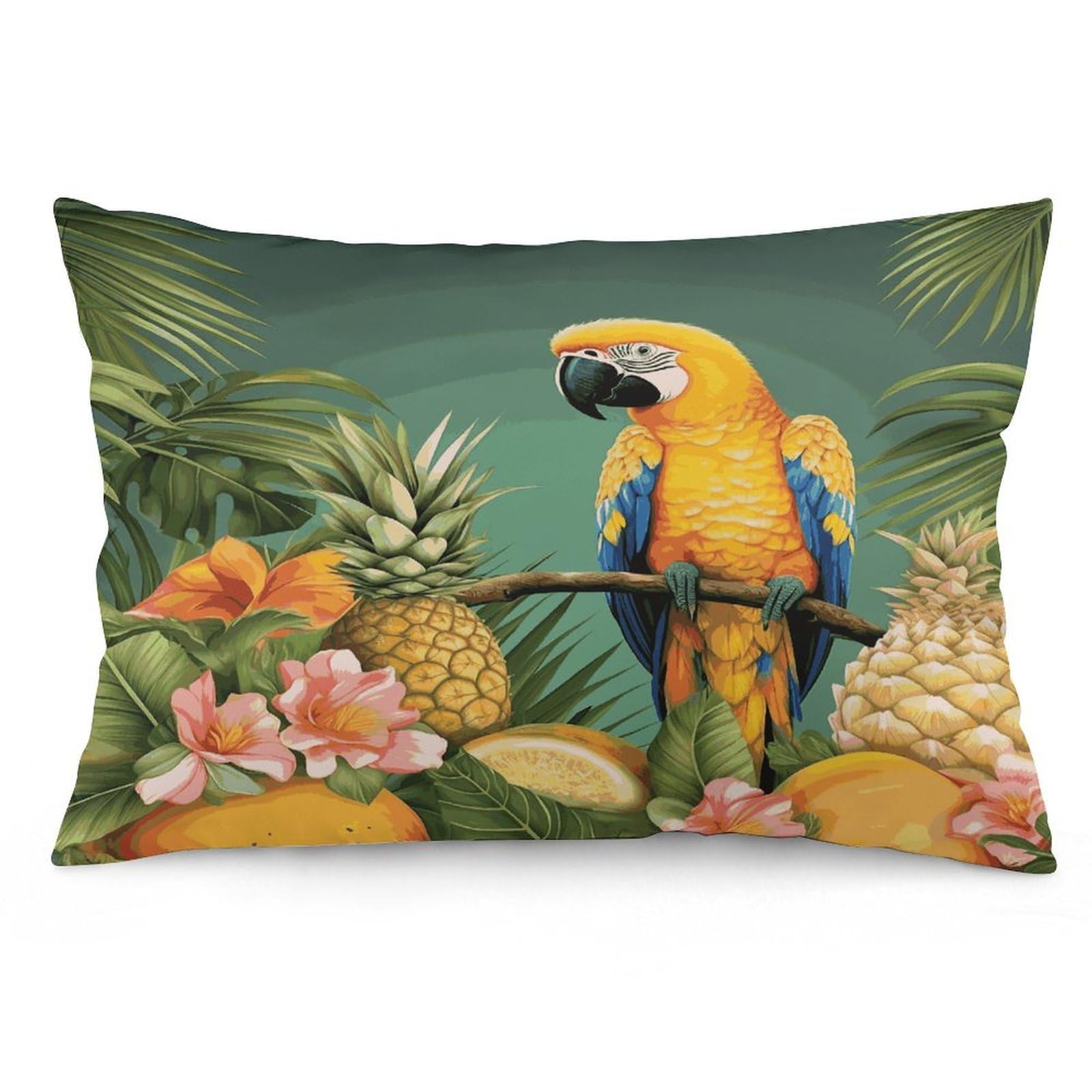 Summer Parrot Pineapple Bird Throw Pillow Covers with Silent Zipper Polyester Pillow Protectors Removable Pillow Cases Soft Pillowcase Cozy Pillow Sham Cushion Cover for Sofa Car Bed 16 "x24