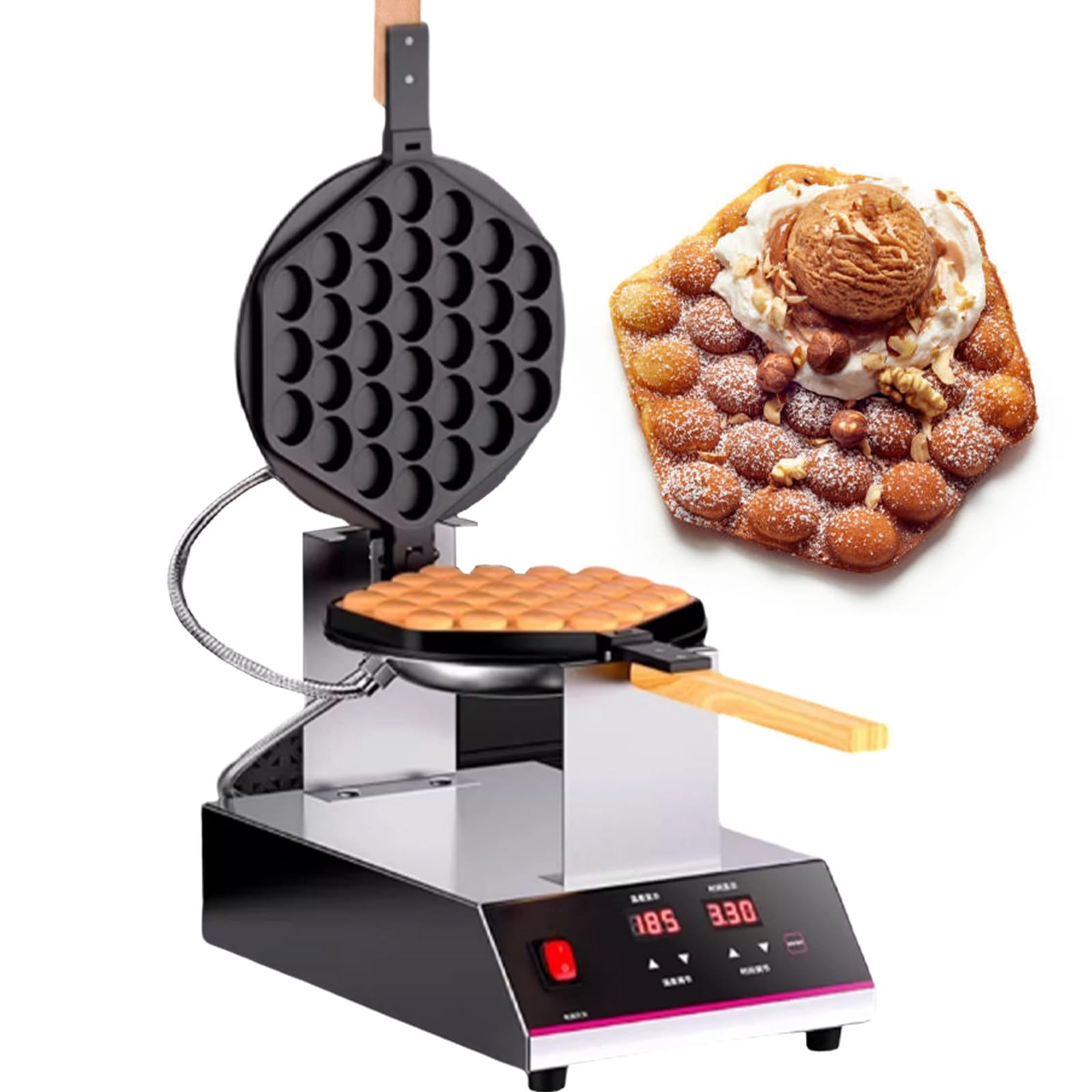 Nueva Gofrera De Burbujas con Rotación De 180°, Doble Calentamiento Y Temporizador Ajustable (0-9 Min), Gofrera Profesional Tipo Huevo, Bandeja Antiadherente De Teflón,SingleHead