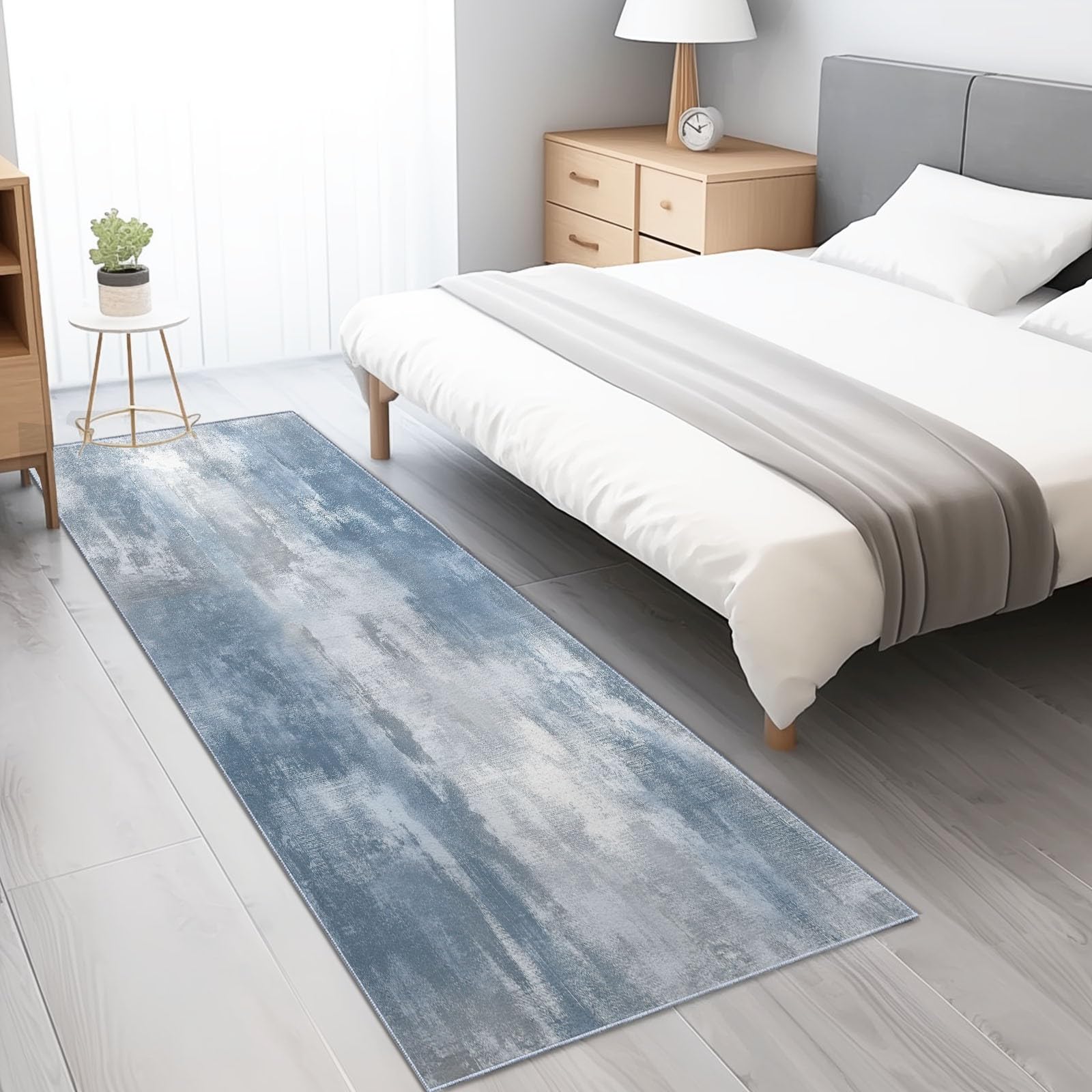 Tapis Salon Lavable Imprimé Mode Style Industriel Vieilli, Doux Antidérapant Tapis de Passage Couloir, Cuisine, Entrée, Adulte Enfant Chambre, Descente de Lit Decoration 60 x 120 cm, Bleu-Gris