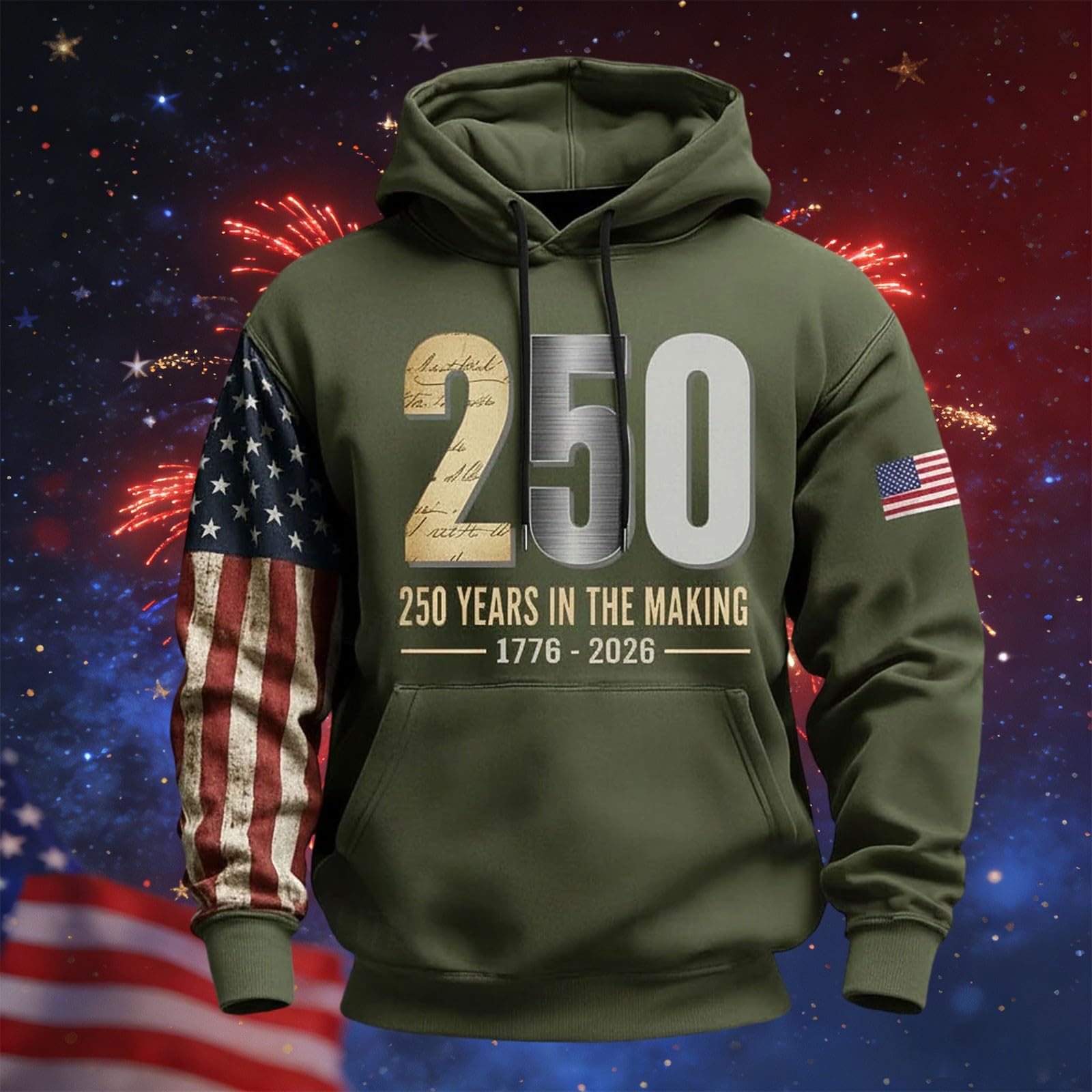 Ropa De Verano Hombre Sudadera con Capucha Y Estampado America para Hombre, Estilo Casual, 2026, Conmemorativa del Aniversario. Heavy (Blackish Green, M) Oversize Tallas Grandes