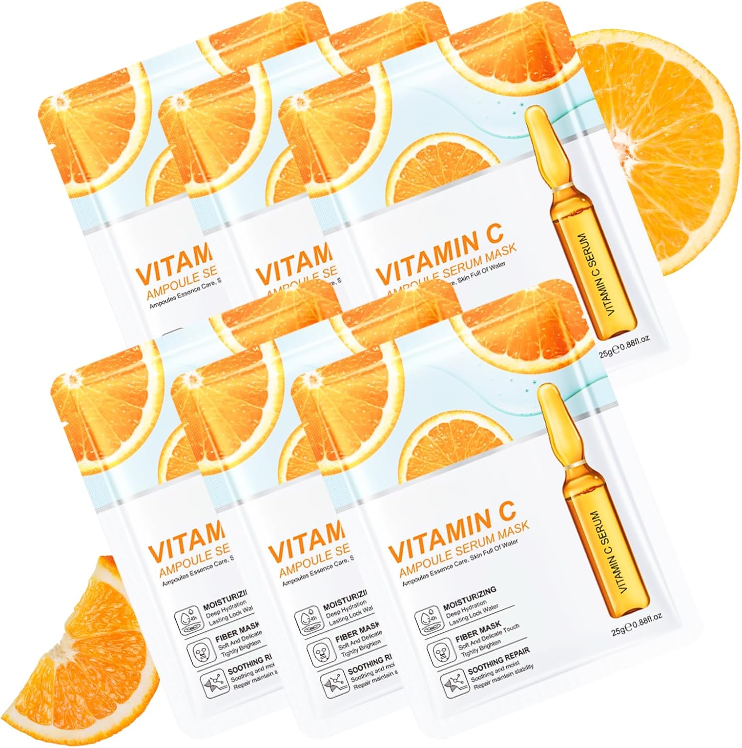 Vitamin C Face Masks Skincare Set, Hydrating Face Masks Moisturizing Beauty Facial Mask, Korean Sheet Face Mask Pack for Brightening & Daily Care, 6-Pack Moisturising Sheet Masks for Women