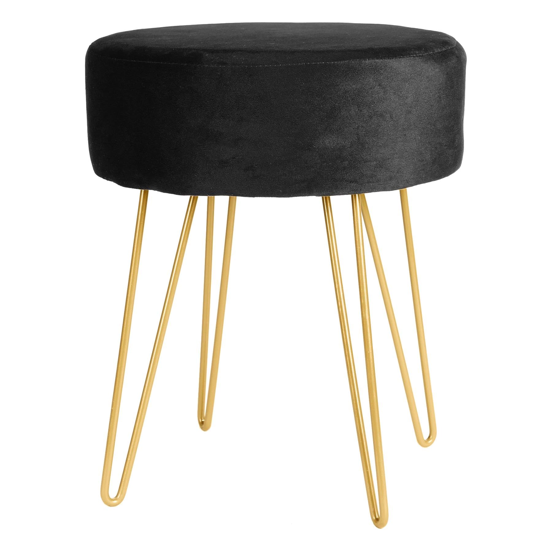 Harbour Housewares Velvet Round Foot Stool - Black with Gold Legs - Small Modern Dressing Table Pouffe Footstool Vanity Seats Vanity Chairs Footstools for Living Room, Bedroom โ image 1