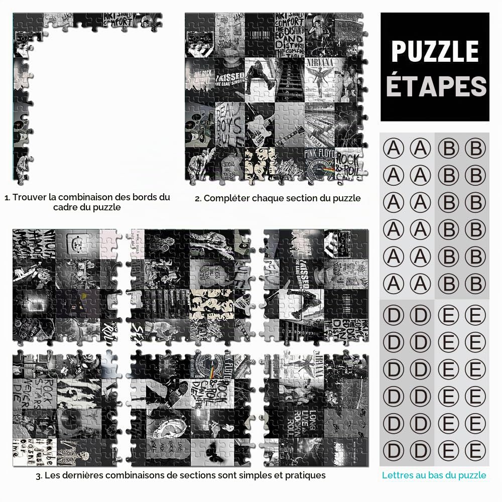 Puzzle Difficile pour Adultes 2000 pièces Collage de Style Noir et Blanc Fabriqué en Carton pour Les 14 Ans et Plus Jeu de Puzzle Offert en Cadeau à Toute la Famille。Taille：70x100cm/27.5x39.3pouce
