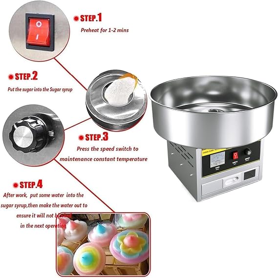 Electric Cotton Candy Machine, 1200W Commercial Floss Maker w/Stainless Steel Bowl, Sugar Scoop and Drawer
