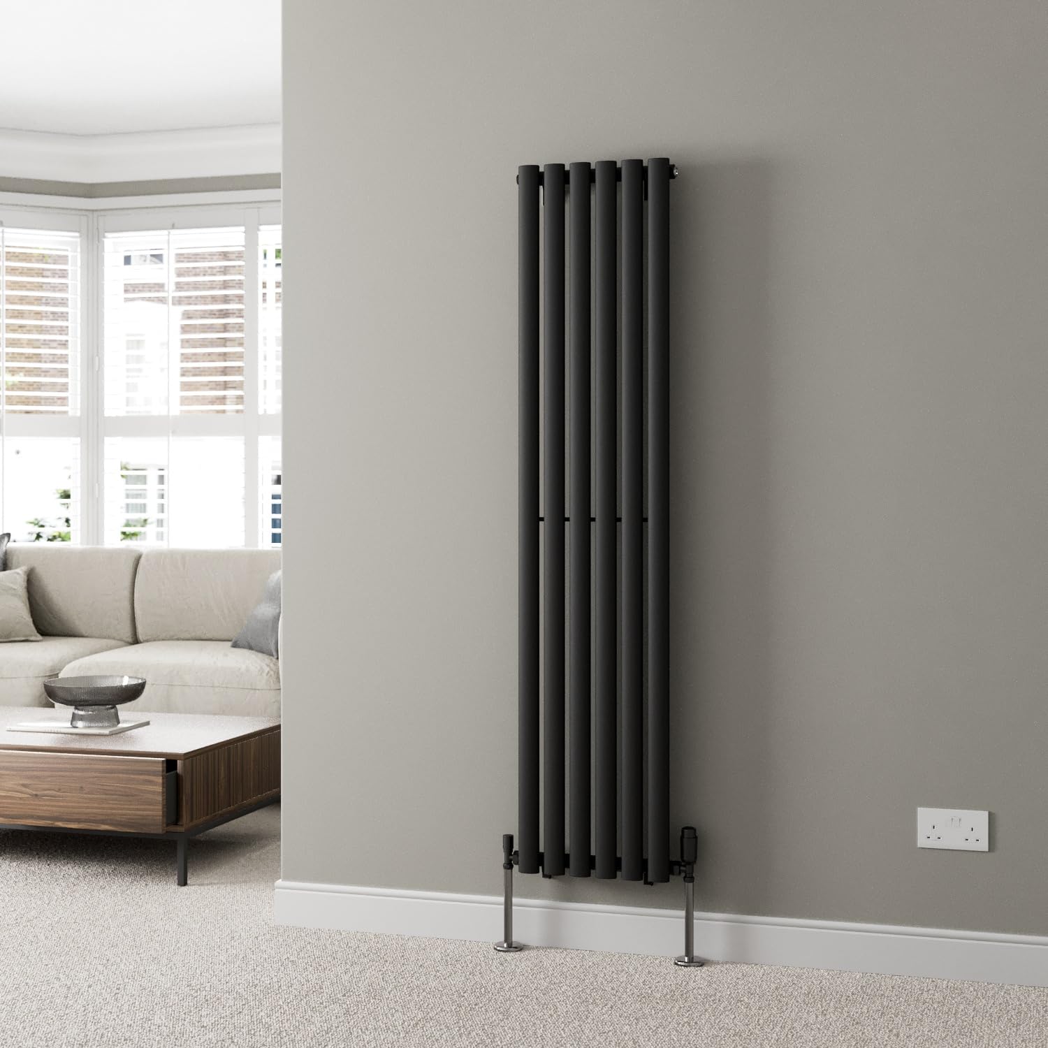 Duratherm Black Duratherm® 1600 X 360Mm Vertical Designer Radiator Single Column Oval Tube Modern Central Heating Panel Bathroom Radiators