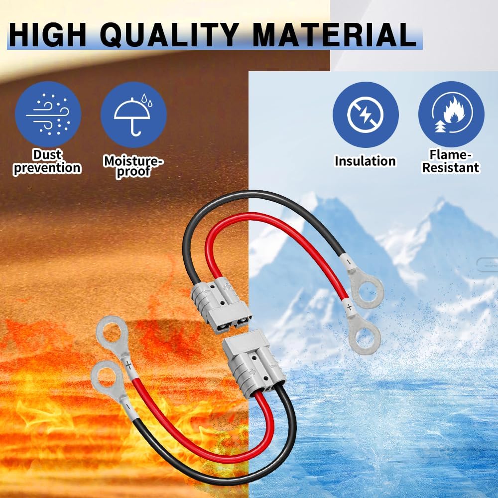 2 Pcs Battery Quick Connector, Anderson Connector 50A Kit, Plug 8 Guage 1.64ft Cables, 50A 10AWG Battery Quick Connector Quick Connectors for Battery Cars, Sightseeing Cars, Tractors, Motors