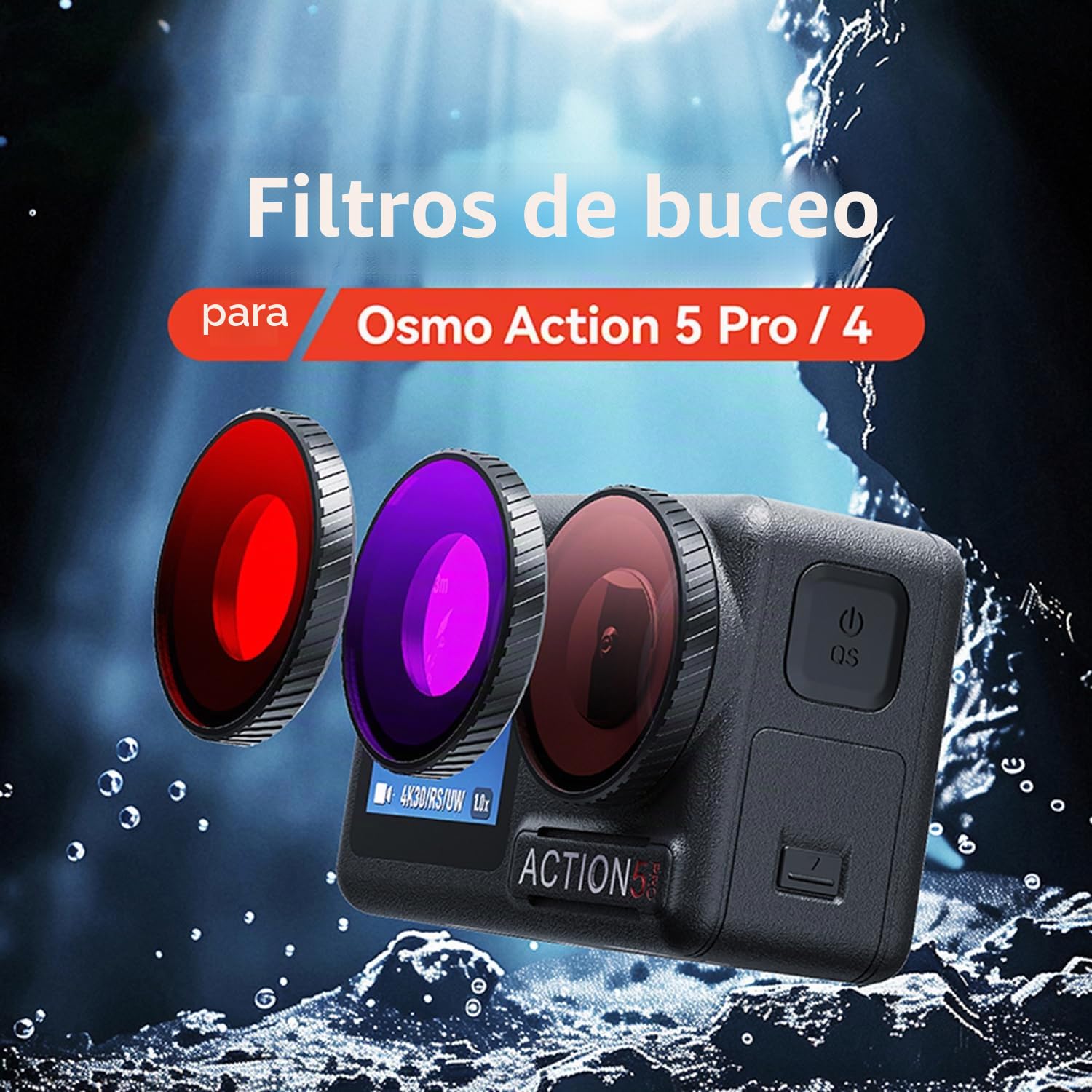 Filtro protector de lente impermeable para DJI Osmo Action 5 Pro/Action 4 cámara deportiva, filtro de cubierta protectora de lente subacuática antivaho (rojo)