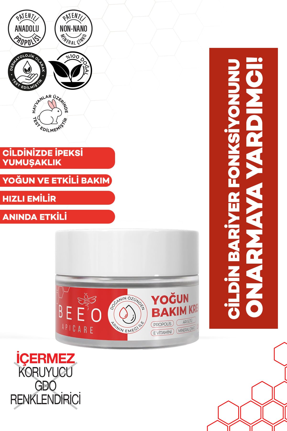 Bee'o S.O.S Yoğun Bakım Kremi, Propolis, Arı Sütü, E Vitamini , 15 ml