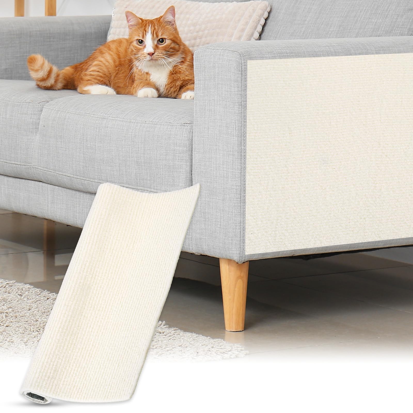 sourcing map Self-Adhesive Cat Scratching Mat, 1 Roll 11.8" x 11.8" Couch Protector from Cat Claws for DIY Sofa, Wall, Doors, Cut Anti Cats Scratch Pad Carpet Mat, Beige